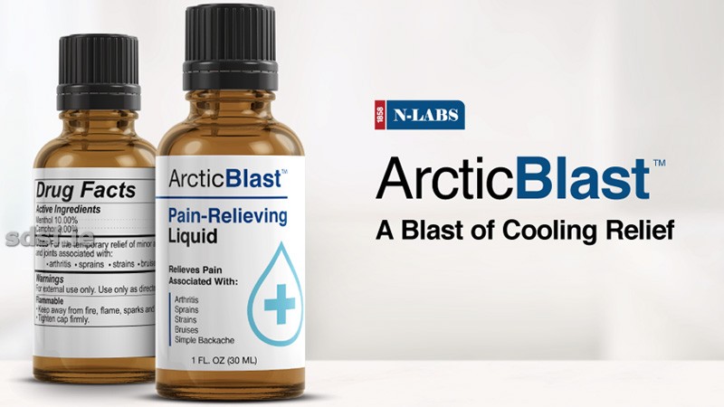 Arctic Blast bottle with a soothing liquid formula for muscle relief.